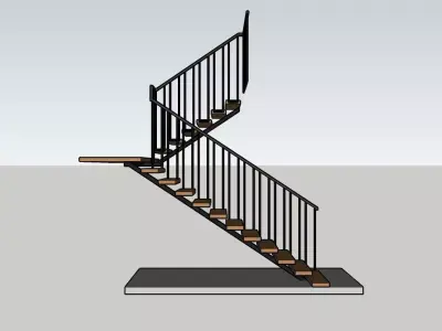 Modern Wooden Staircase with Metal Railing  Free 3D model
