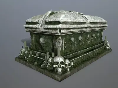 tomb 1 casket with skulls Low-poly 3D model