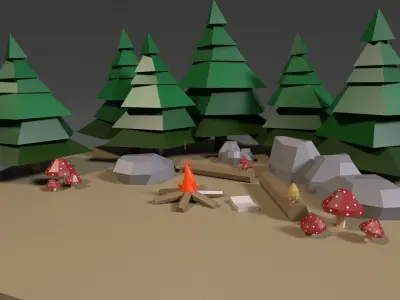 Nature Scene Low poly  Low-poly 3D model
