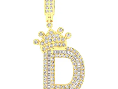 Crown Initial  D  Letter Pendant 3D print model