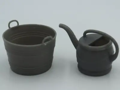 Set of 2 handheld gardening tools - Bucket and watering can  3D print model