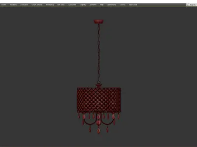 4 Light Gold Round Beaded Drum Chandelier With Hanging Crystals Low-poly 3D model