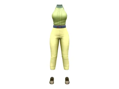Lime Retro Casual Outfit Pants Top Shoes Low-poly 3D model