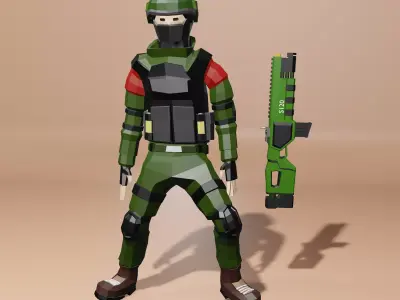Military character Low-poly 3D model