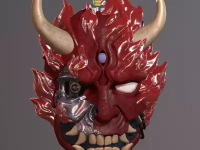 CyberDemon demon mask hanging from light bulb 3D print model