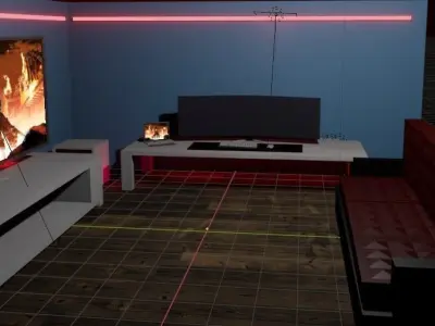 GamingRoom living room with lighting Low-poly 3D model