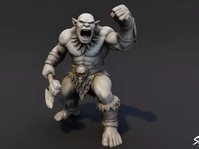 Ogre Warrior Battle Roar Statue Low-poly 3D model