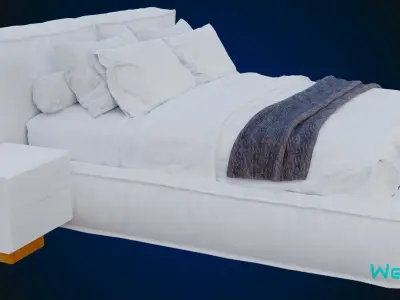 Queen Bed Low-poly 3D model