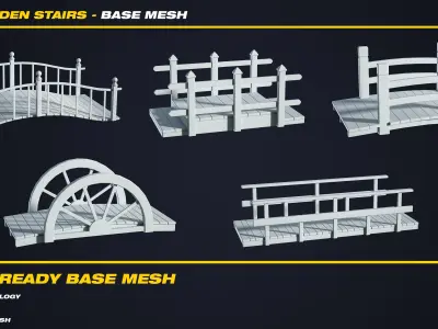 20 Wooden Stairs Base Mesh - VOL 14 - Game Ready Low-poly 3D model