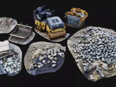Roadworks Construction Scenery Props 3D Model Pack