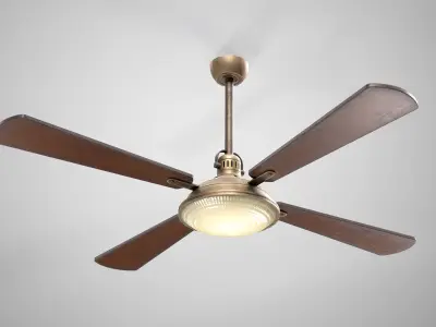 Vintage Ceiling Fan - Retro Ceiling Lamp - 4 Color Variations Low-poly 3D model