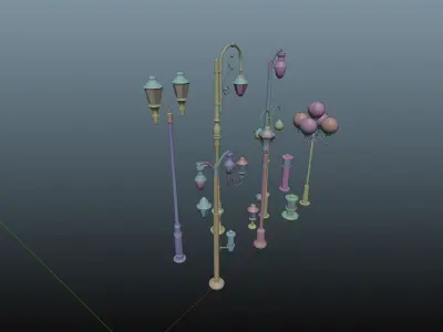 Street Lighting Set 3D model Low-poly 3D model