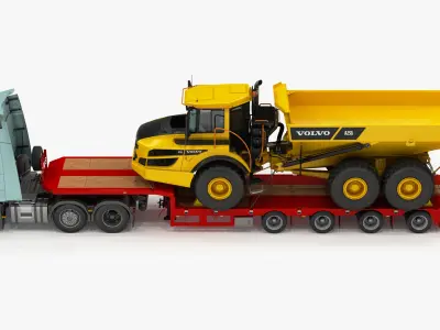  Volvo FH and Articulated Truck VOLVO A25G on Lowboy Trailer 