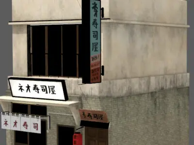 Realistic sushi restaurant architecture house Low-poly 3D model