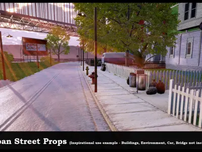 Suburban Street Props Collection Low-poly 3D model