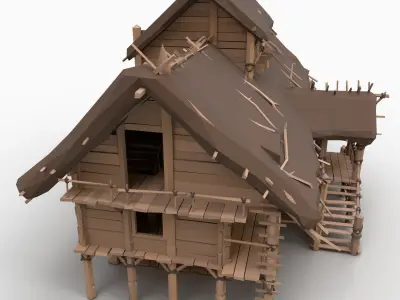 STYLIZED BIG FANTASY MEDIEVAL VIKING WOODEN COTTAGE HOUSE HUT Free low-poly 3D model