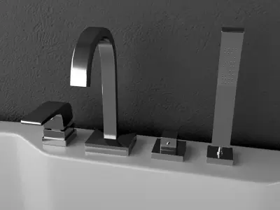 Bath set modern bathtub in four different views 3D model