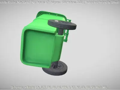 Green Plastic Waste Bin 60 Liters 945x360x448 Low-poly 3D model
