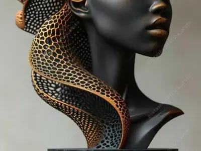 3D Printed Bust Sculpture Black Woman Golden Lattice Low-poly 3D model
