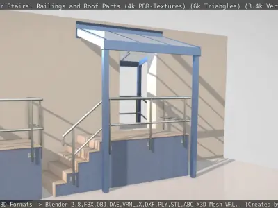 Modular Stairs Railings and Roof Parts Low-poly 3D model