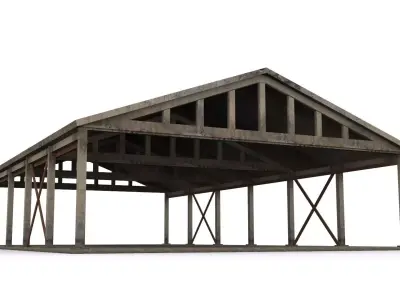 Hangar wooden structure with roof Low-poly 3D model