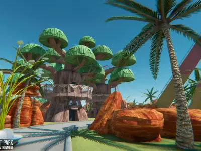 Amusement park - attractions  carousels and environment Low-poly 3D model