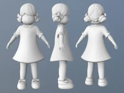 Rigged Stylized Little Cartoon Girl Character Low-poly 3D model