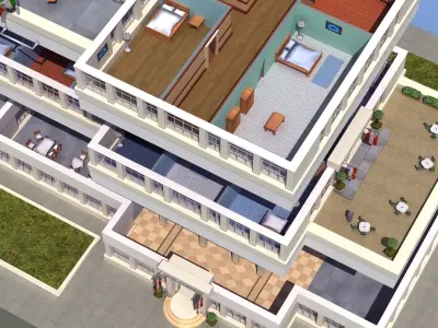 Hotel Full Interior Low-poly 3D model