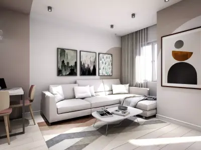 Living Room - Kitchen and bedroom 3D model