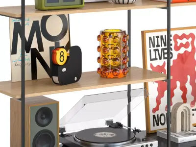 MOBA shelving  with mid-century decor and a vinyl turntable 3D model