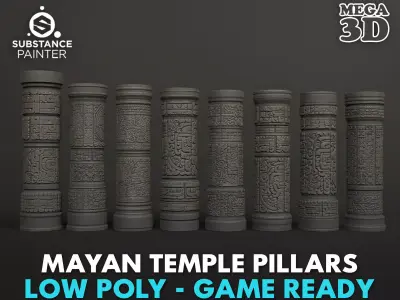 Low poly Black Mayan Temple Pillars 230812 Low-poly 3D model