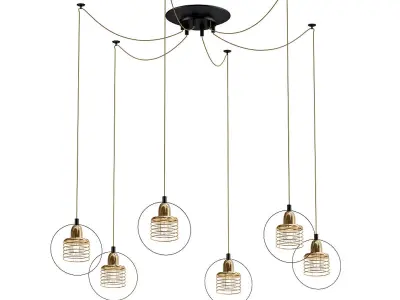 FESTER pendant light with five glass globes hanging from it 3D model