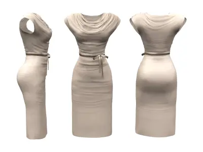Drapped Cowl Dress With Belt Low-poly 3D model