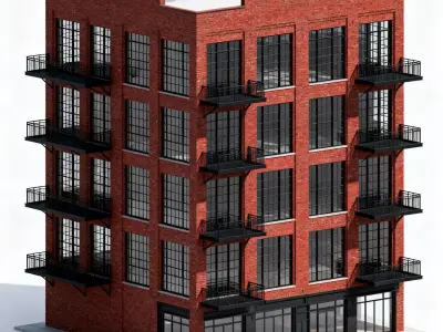 Modern Industrial Brick Loft Building 3D Model Low-poly 3D model