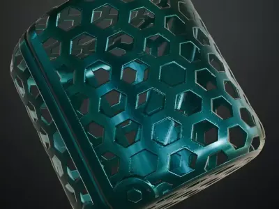 Cyan Hexagonal Perforated Metal Grill Transparent PBR Seamless Texture