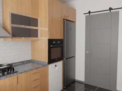 Kitchen Realistic modern with wooden cabinets 3D model