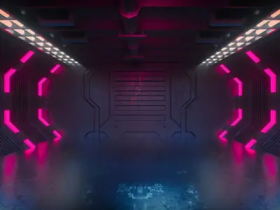 cyberpunk futuristic tunnel with neon lights 3D model