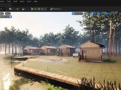 River cabins in forest environment 3d model Low-poly 3D model