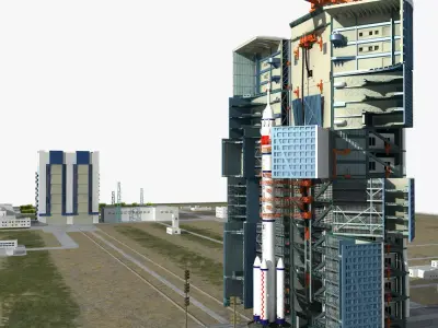 Launch Center and CZ-2F Rocket 3D model