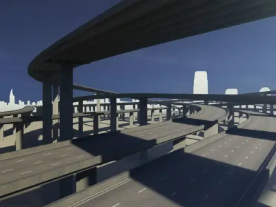 Freeway04 highway overpass with sun behind it 3D model
