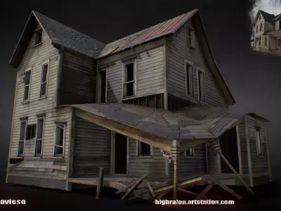 Destroyed house Low-poly 3D model