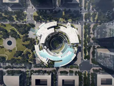 Circular Civic Center Complex with Waterfront Plaza 3D model