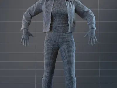 Rigged 3D low poly female with summer jacket Low-poly 3D model