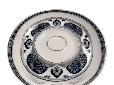 Decorative Blue White Dinner Plate Set Low-poly 3D model