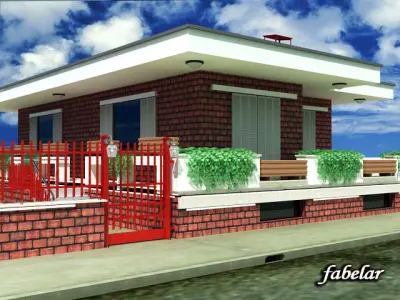 Villa house with roof at night 3D model