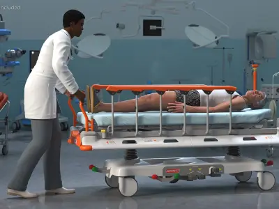  Hospital Stretcher with a Patient and a Doctor Rigged 