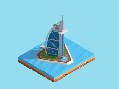Cartoon Low Poly Burj Al Arab Jumeirah Low-poly 3D model