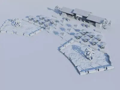 Outdoor Food Court Park with Landscape Scene Low-poly 3D model