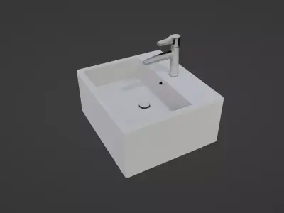 Modern Wall-Mounted Rectangular Sink with Chrome Faucet 3D model