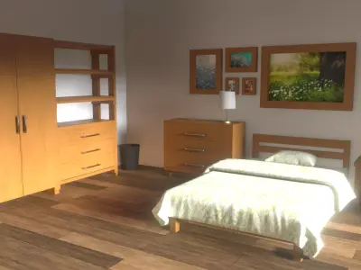 RoomKitVol001 bedroom with bed and dresser Low-poly 3D model